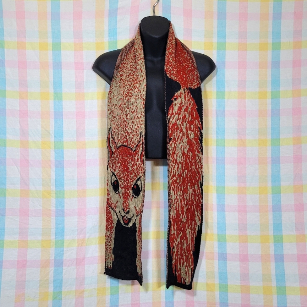Cute Green3 Squirrel long wrap scarf recycled cotton eco conscious nature